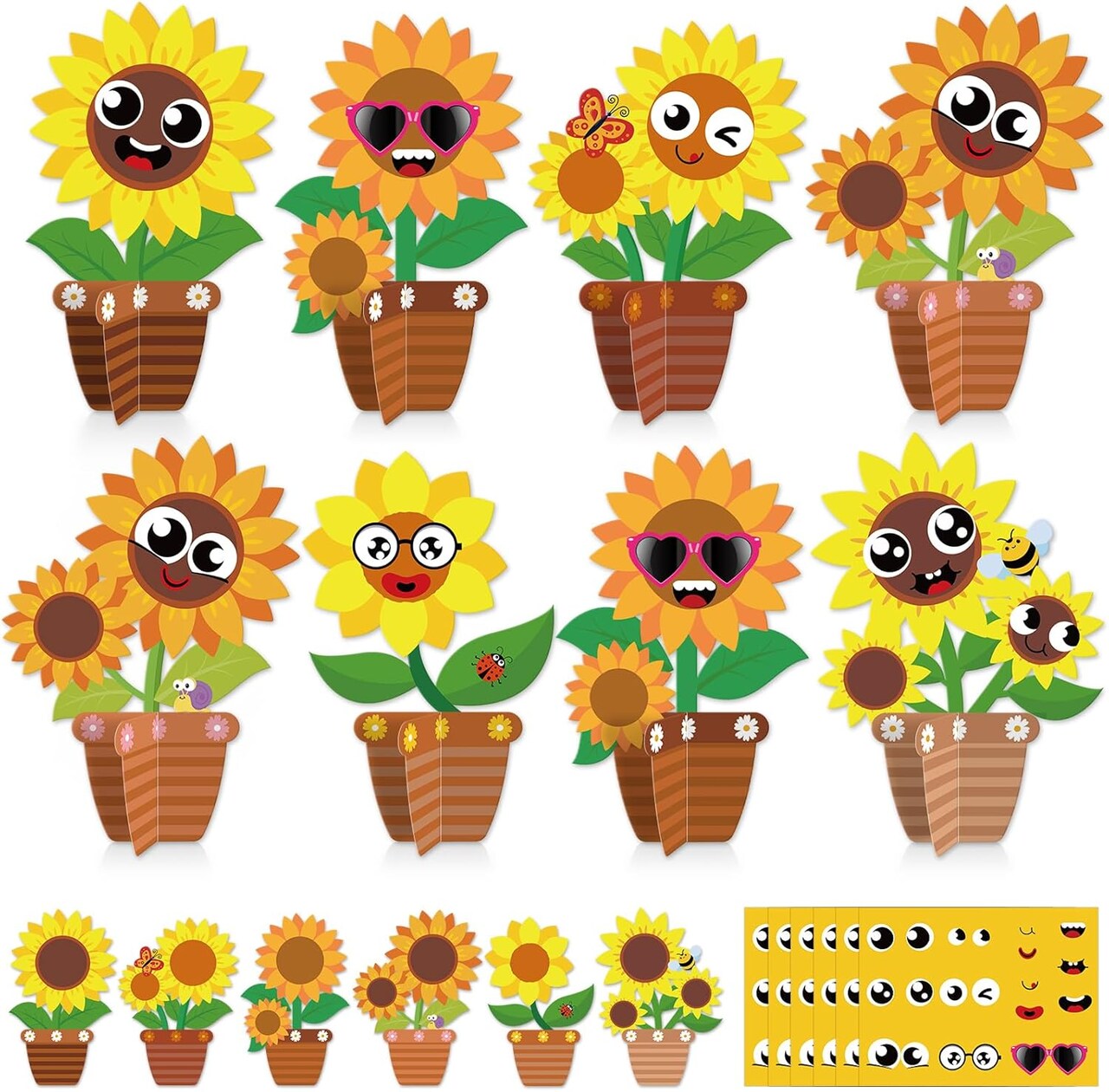36 Set Spring Summer Sunflower Crafts Kit Make Your Own Sunflower Stickers Bulk DIY Paper Arts and Crafts Cartoon Face Fall Floral Gifts Decoration Home Classroom School Activity Game Supplies